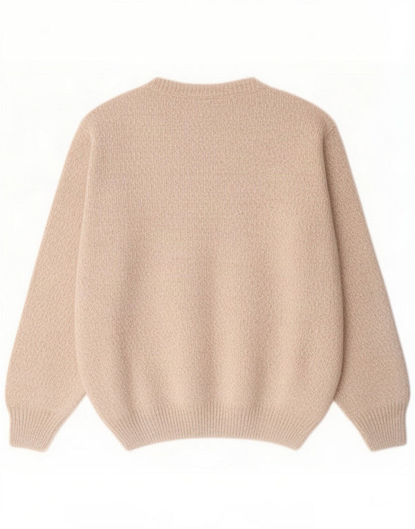 NEW LOOK Mens Crew Neck Jumper Sweater Medium Beige Argyle/Diamond Wool