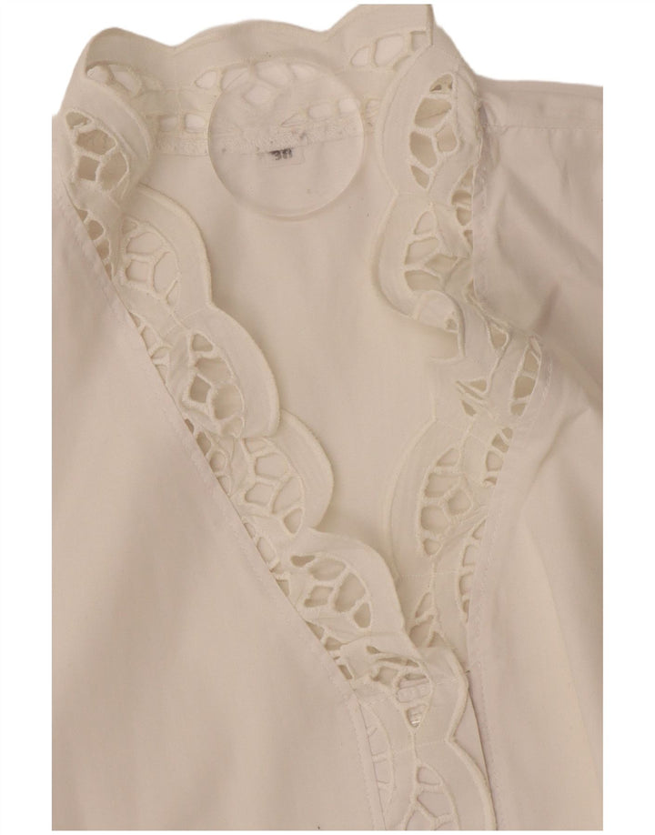 Bluză cămașă vintage pentru femei cu mânecă scurtă EU 38 Medium White