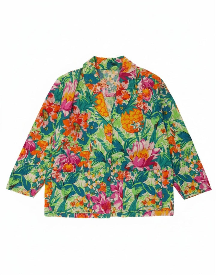 Jachetă vintage pentru femei cu 2 nasturi, UK 16, mare, multicoloră, florală