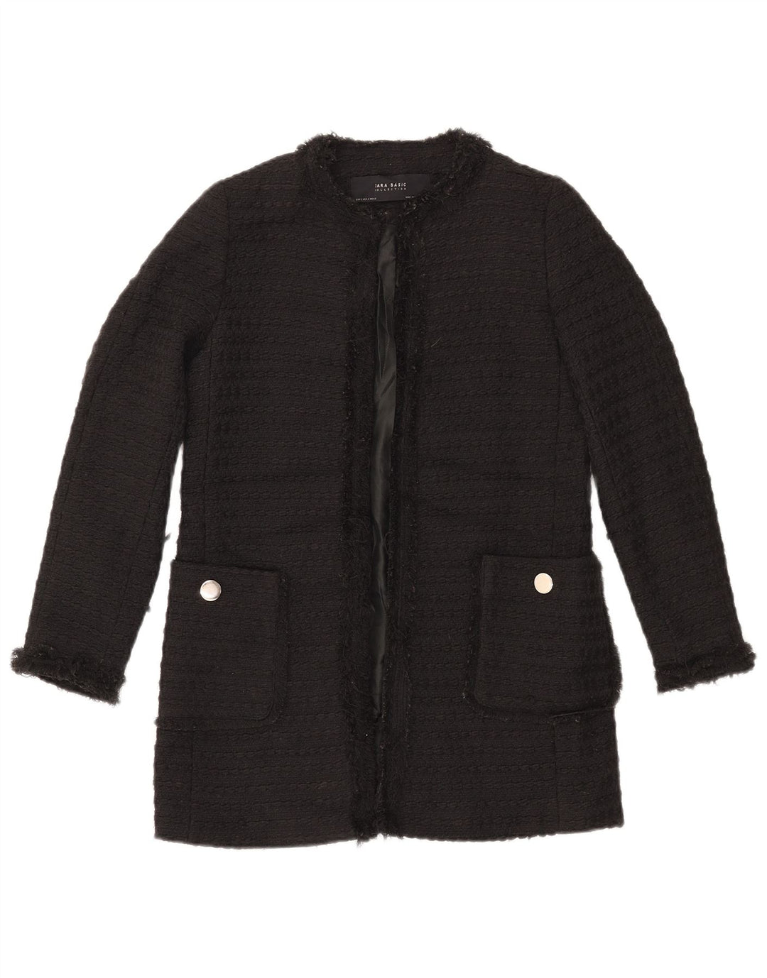 Jachetă pentru femei ZARA cu paragate deschisă UK 10 Poliester negru mic