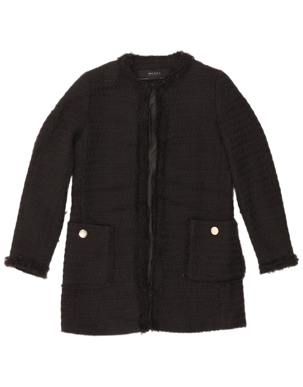 Jachetă pentru femei ZARA cu paragate deschisă UK 10 Poliester negru mic