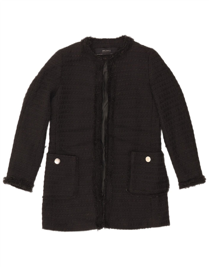 Jachetă pentru femei ZARA cu paragate deschisă UK 10 Poliester negru mic