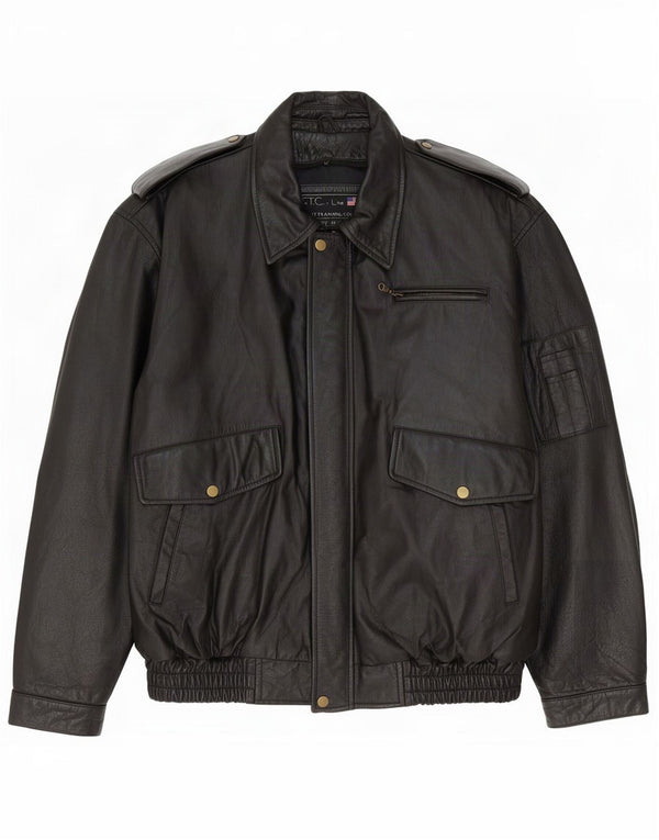 Jachetă militară din piele vintage pentru bărbați UK 42 XL negru