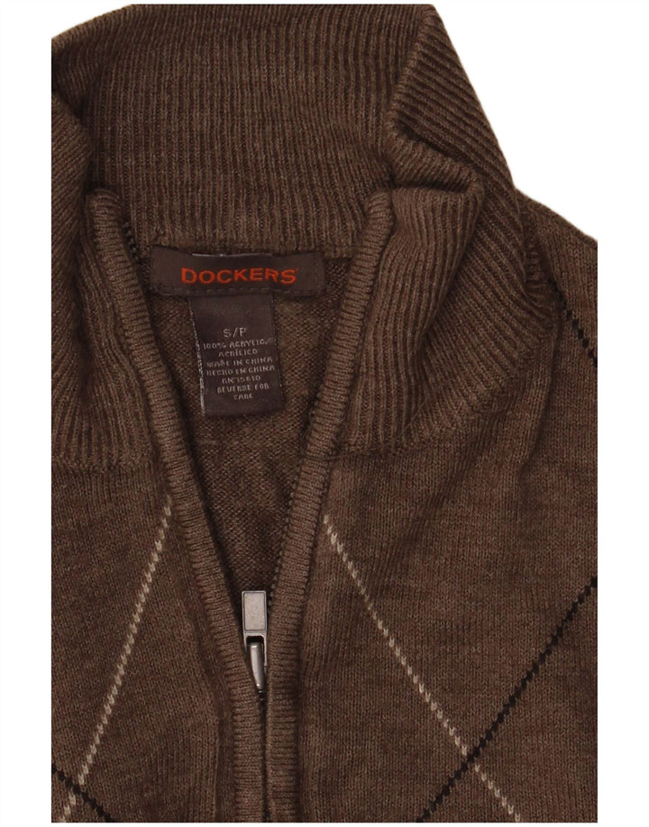 Pulover Dockers pentru bărbați, cu fermoar, cu gât, mic, maro, Argyle/Diamond Acrylic