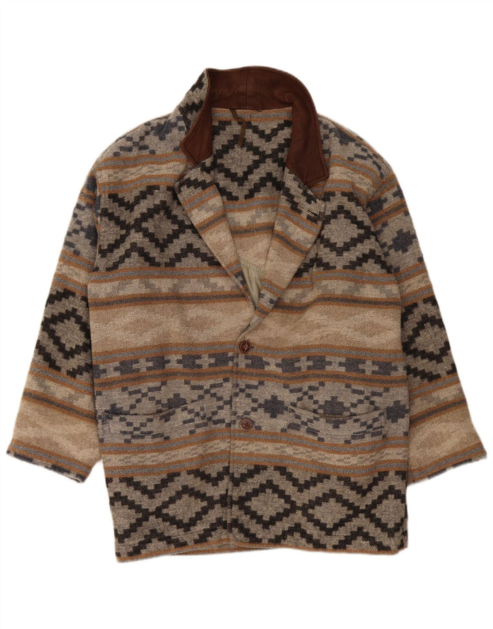 Jachetă vintage pentru bărbați, cu 2 nasturi, cu ajustare largi, UK 38 Medium Bej Geometric