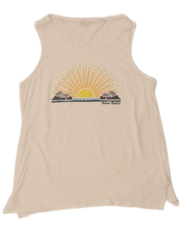 Fat Face Womens Graphic Vest Vest Top UK 12 Medium White Bumbac