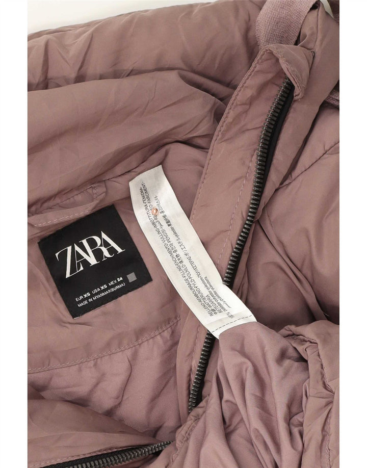 Jachetă căptușită supradimensionată cu glugă pentru femei Zara UK 6 XS Poliester violet