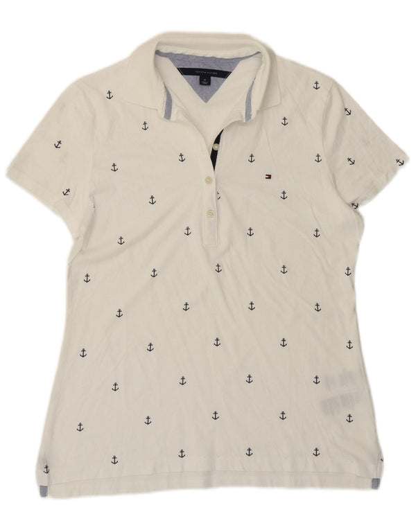 Tommy Hilfiger Womens Polo Shirt UK 12 Medium White Spotted Cotton Nautical