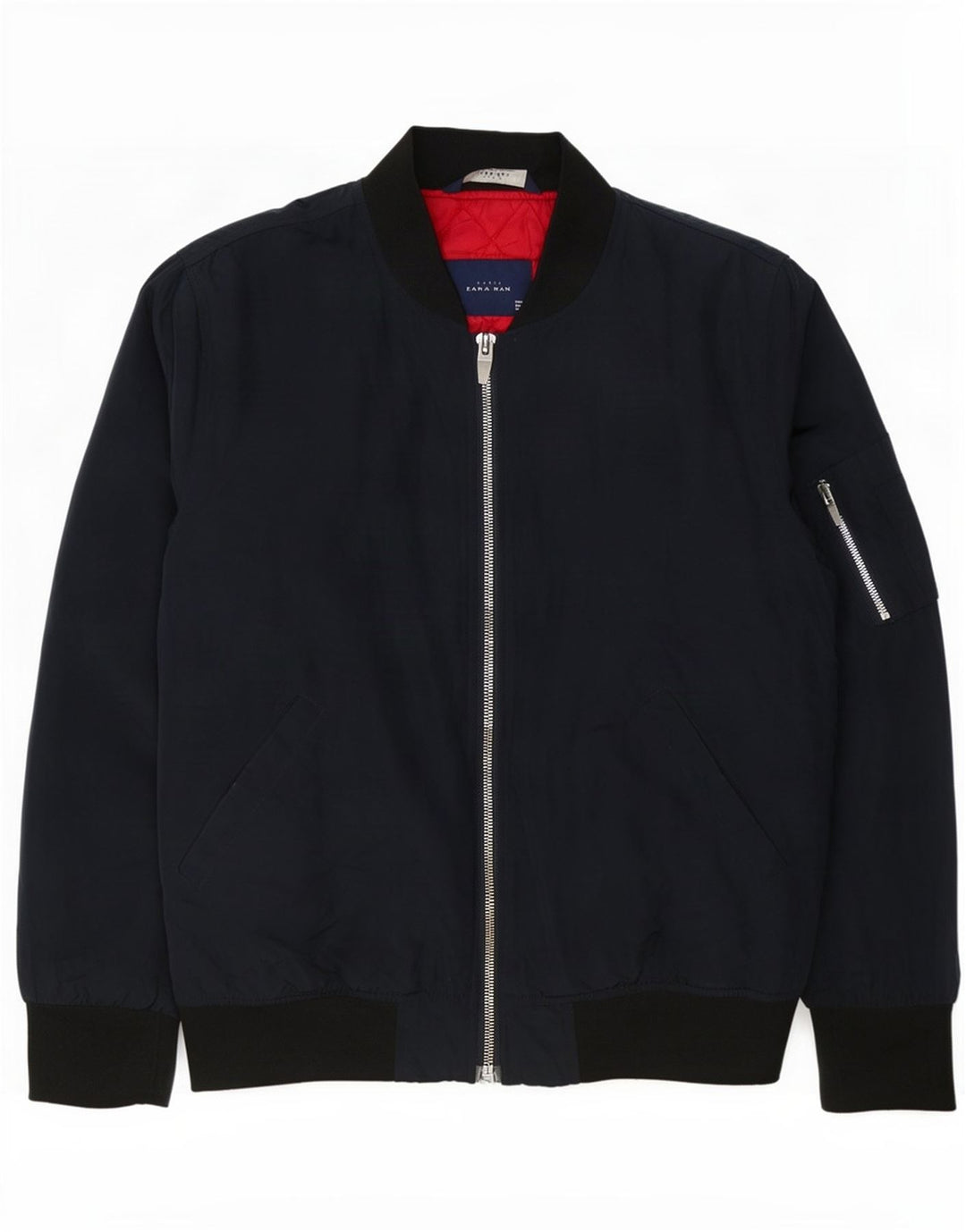 Bomber pentru bărbați Zara UK 40 mare, albastru bleumarin, poliester color bloc