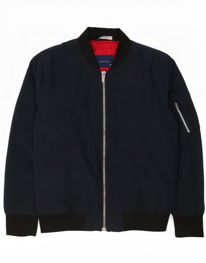 Bomber pentru bărbați Zara UK 40 mare, albastru bleumarin, poliester color bloc