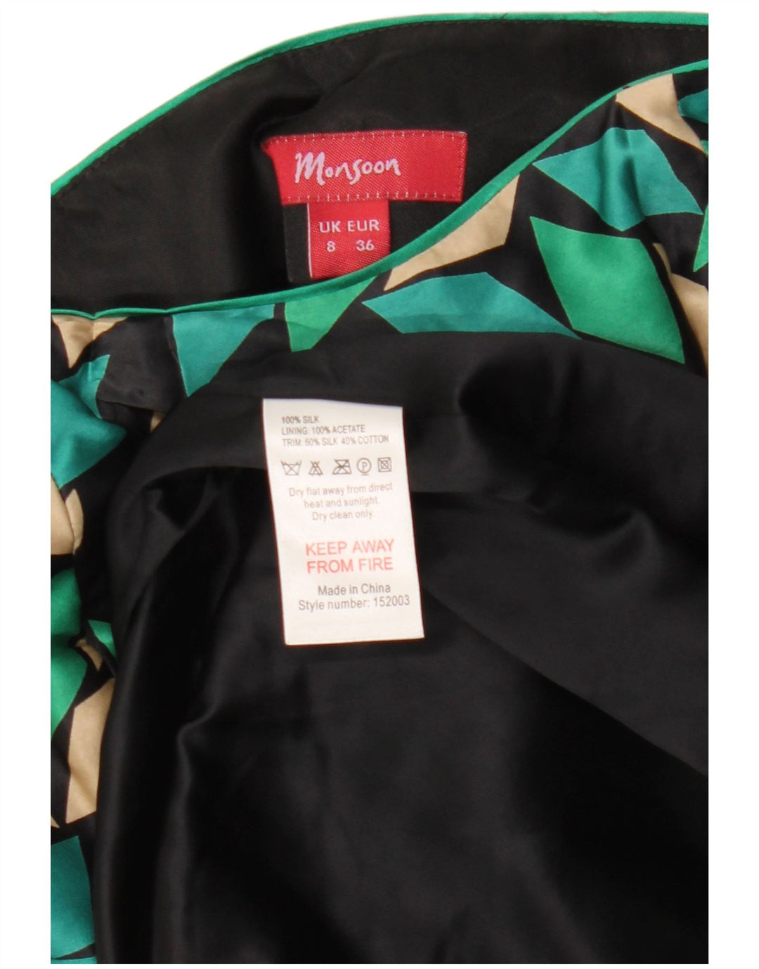 Rochie fără bretele pentru femei Monsoon UK 8 Mic Negru Geometric Mătase