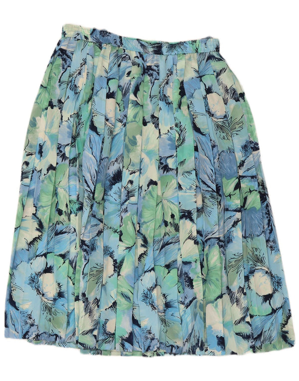Fusta plisată cuțit vintage pentru femei EU 42 Large W30 Blue Floral Acetat