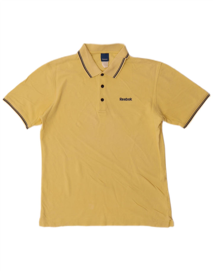 Tricou polo Reebok pentru bărbați, bumbac cu dungi galbene mici