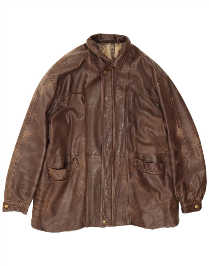 Jachetă de piele vintage pentru bărbați UK 44 2XL maro