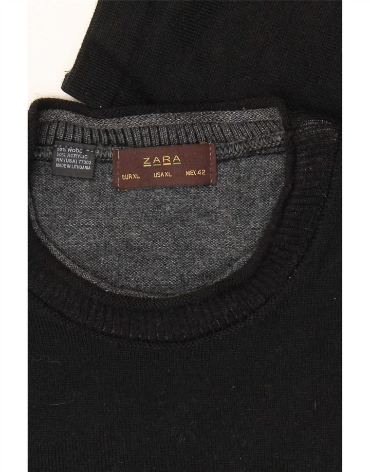 Pulover pentru bărbați Zara, cu gât crew, XL, lână neagră