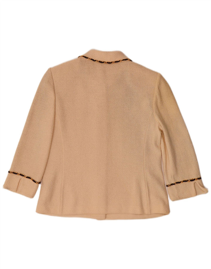 VINTAGE Pulover cardigan cu mâneci 3/4 pentru femei US 8 mediu din lână albă