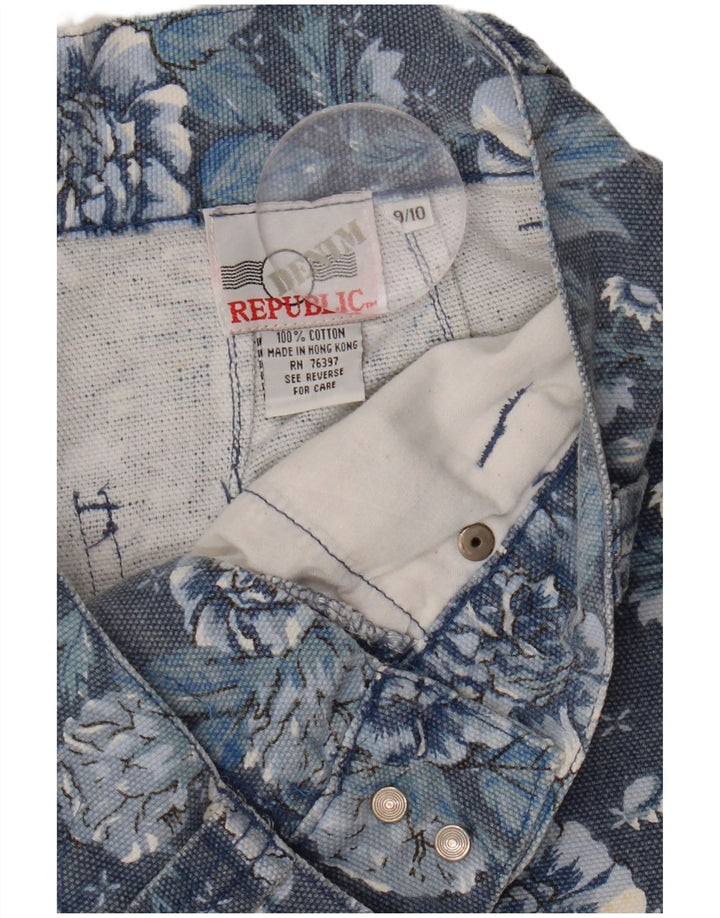 Pantaloni scurți din denim cu talie înaltă pentru fete VINTAGE 9-10 ani W26 Bleumarin Floral