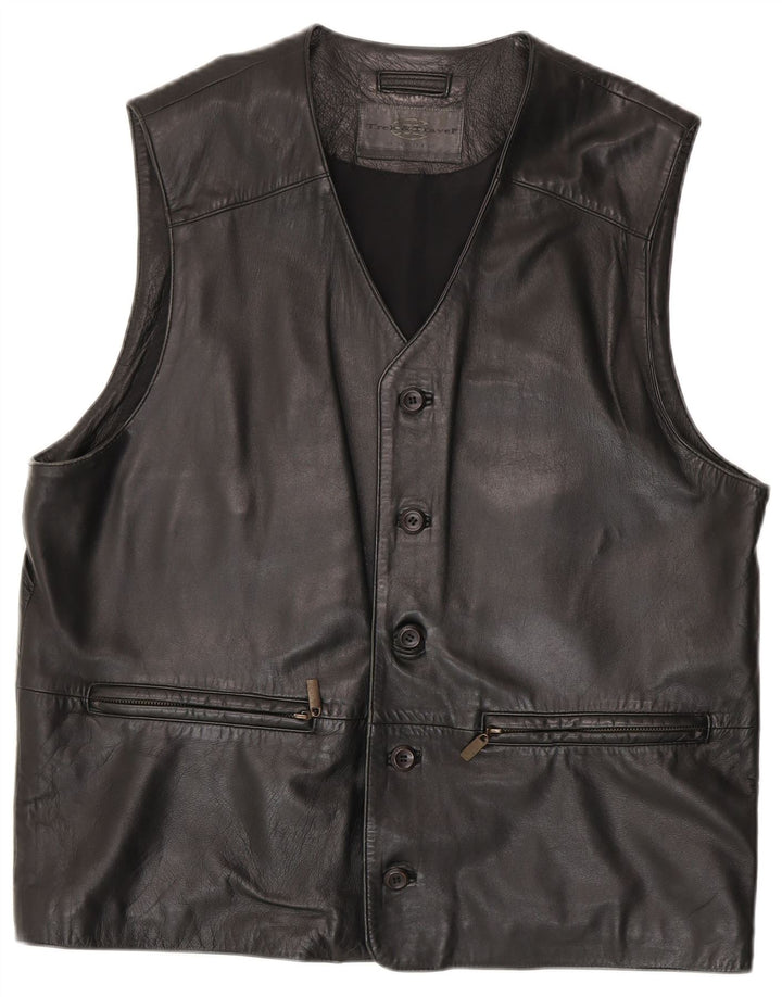 Gilet din piele vintage pentru bărbați UK 38 Medium Black