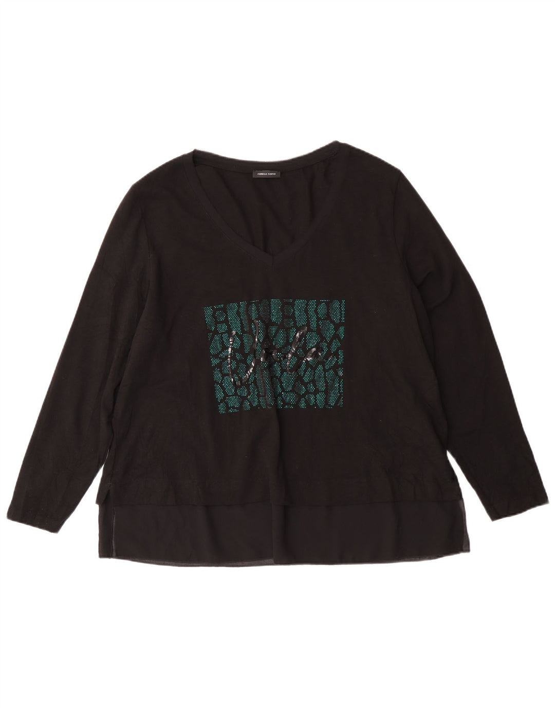 Fiorella Rubino Top grafic pentru femei cu mânecă lungă UK 14 bumbac mediu negru