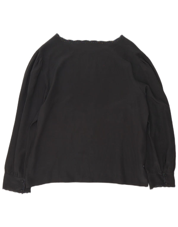 Bluză vintage cu mânecă lungă pentru femei UK 14 Large Black