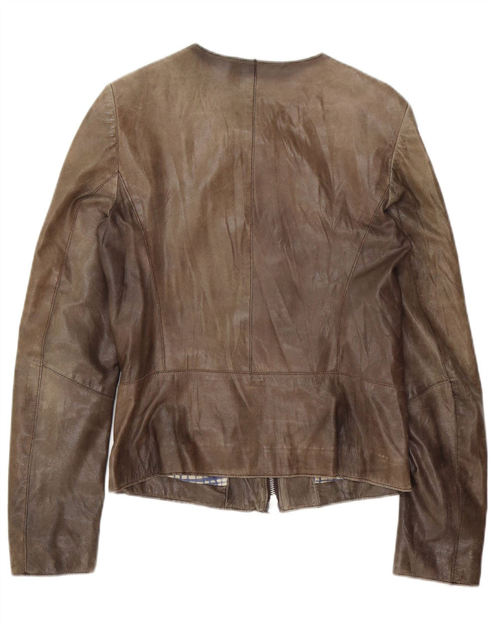 Jachetă de piele vintage pentru femei UK 10 mic maro