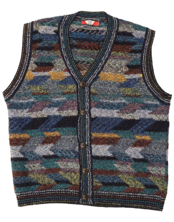 Cardigan Vintage fără mâneci pentru bărbați XL Lână geometrică multicoloră
