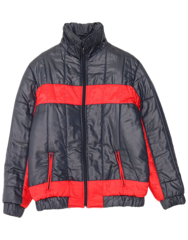 Jachetă căptușită cu glugă vintage pentru bărbați EU 56 3XL Nailon colorblock bleumarin