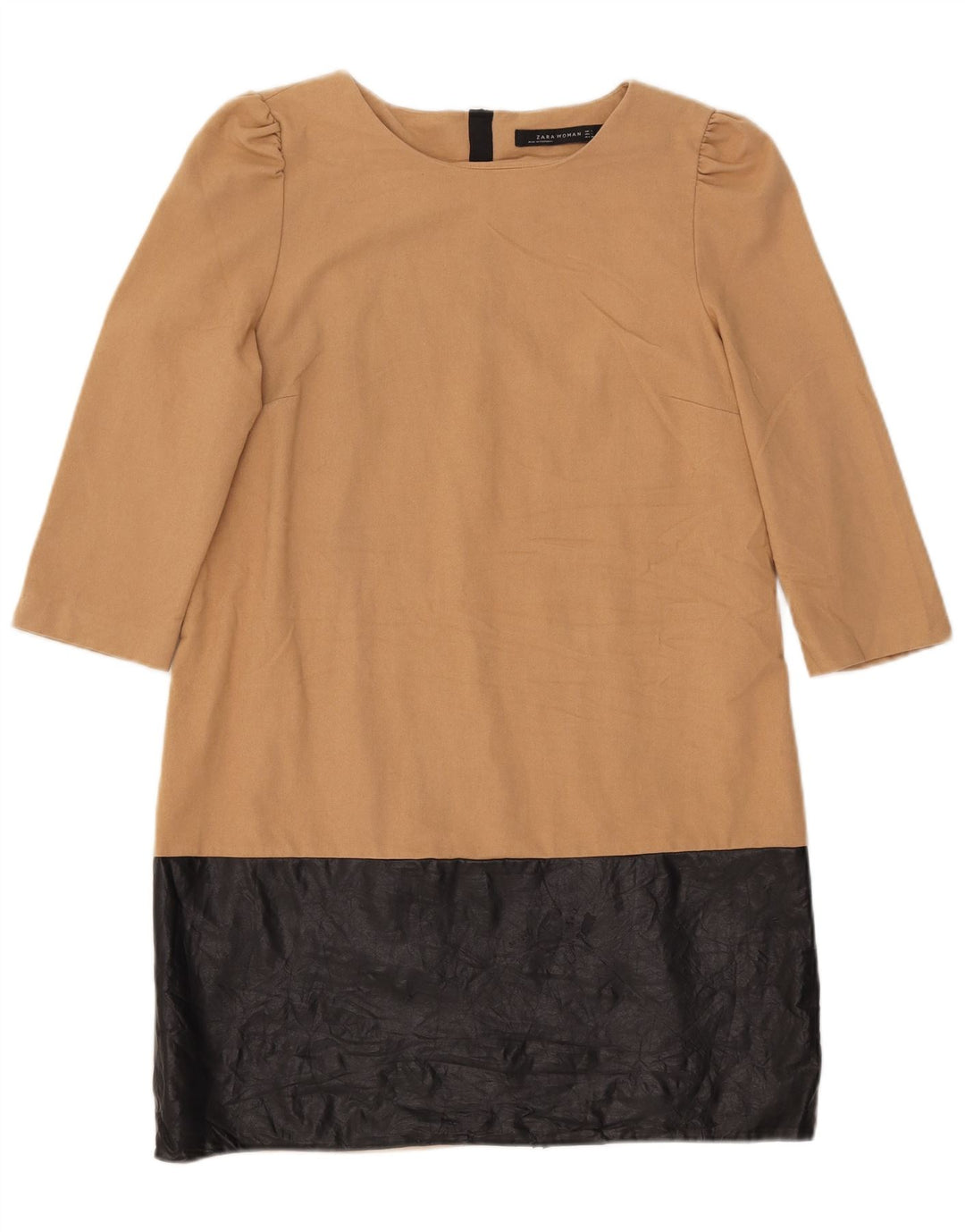 Rochie rotativă pentru femei Zara, cu mâneci 3/4 UK 14, mare, bej, poliester color bloc