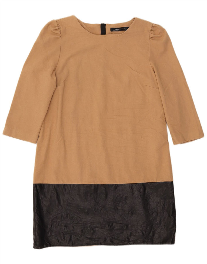 Rochie rotativă pentru femei Zara, cu mâneci 3/4 UK 14, mare, bej, poliester color bloc