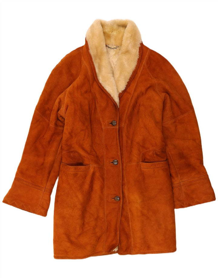 Palton din shearling vintage pentru femei, cu tăiere largi, IT 48 XL, piele maro
