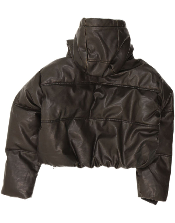 Jachetă căptușită din piele artificială cu glugă supradimensionată pentru femei Zara UK 14 Medium Black