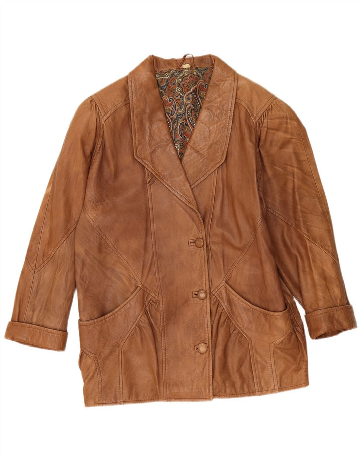 Jachetă de piele supradimensionată vintage pentru femei UK 10 Small Beige