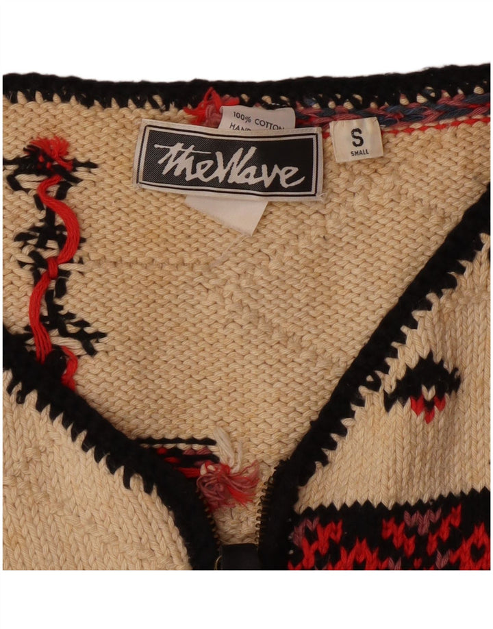 Pulover vintage cardigan grafic pentru femei UK 10 mic multicolor boem