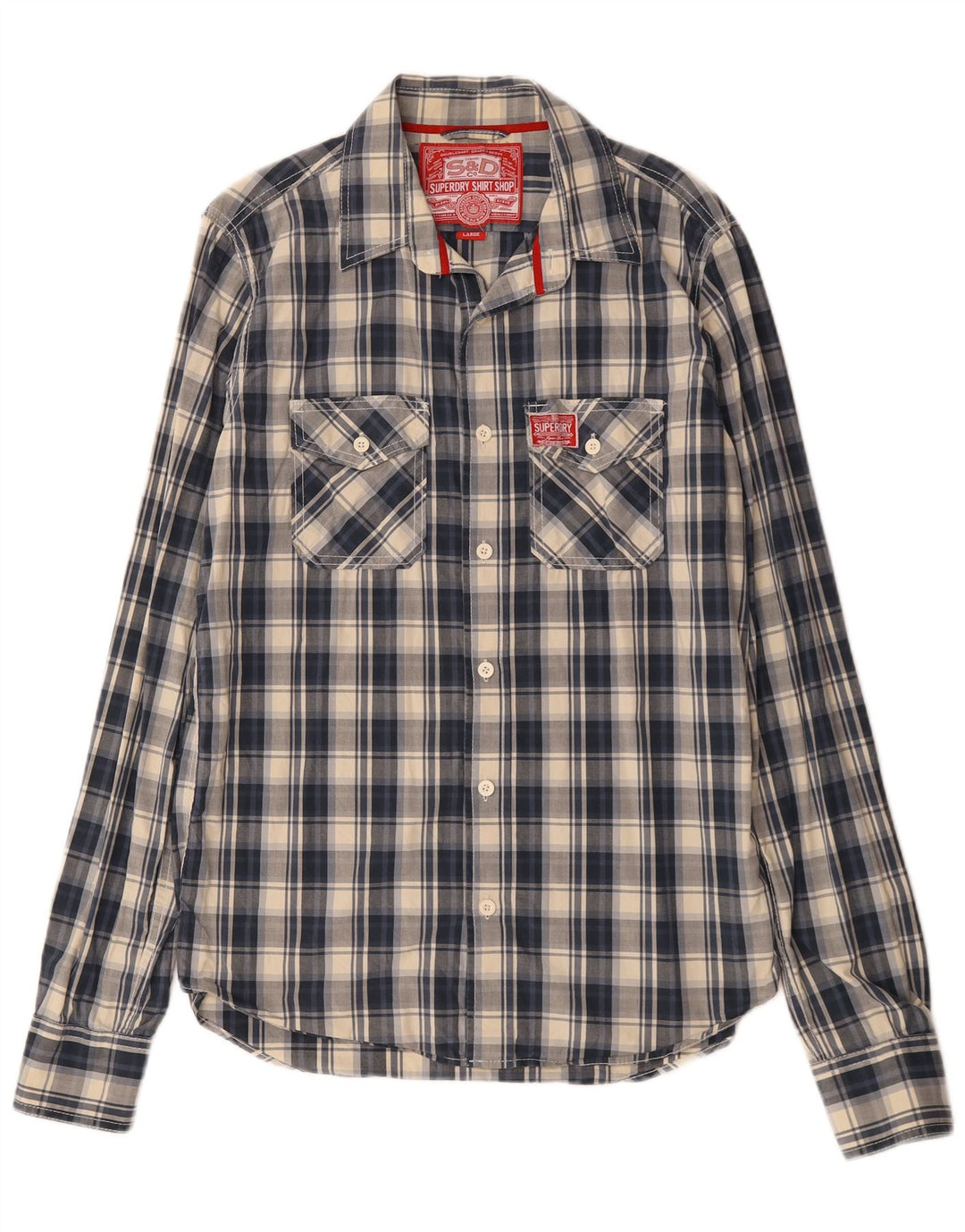 Cămașă pentru bărbați Superdry, mare, albastru bleumarin din bumbac