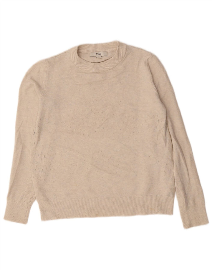Pulover pentru femei Marks & Spencer cu decolteu rotund din poliester mic, bej, UK 10