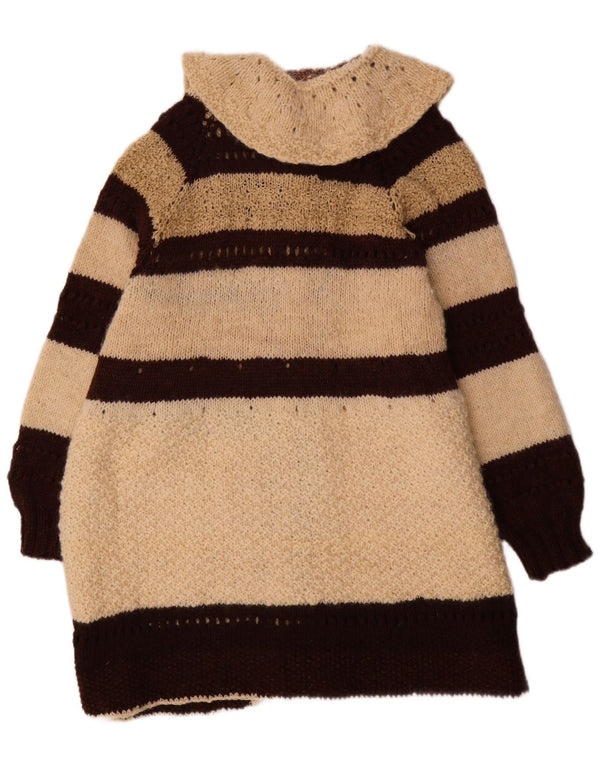 Pulover cardigan cu paragate vintage pentru femei UK 22 3XL Bej cu dungi