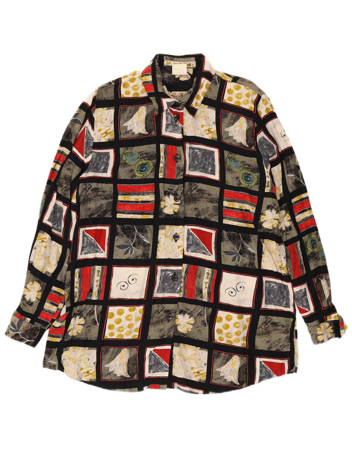 Bluză de cămașă vintage pentru femei UK 16, mare, multicoloră, viscoză