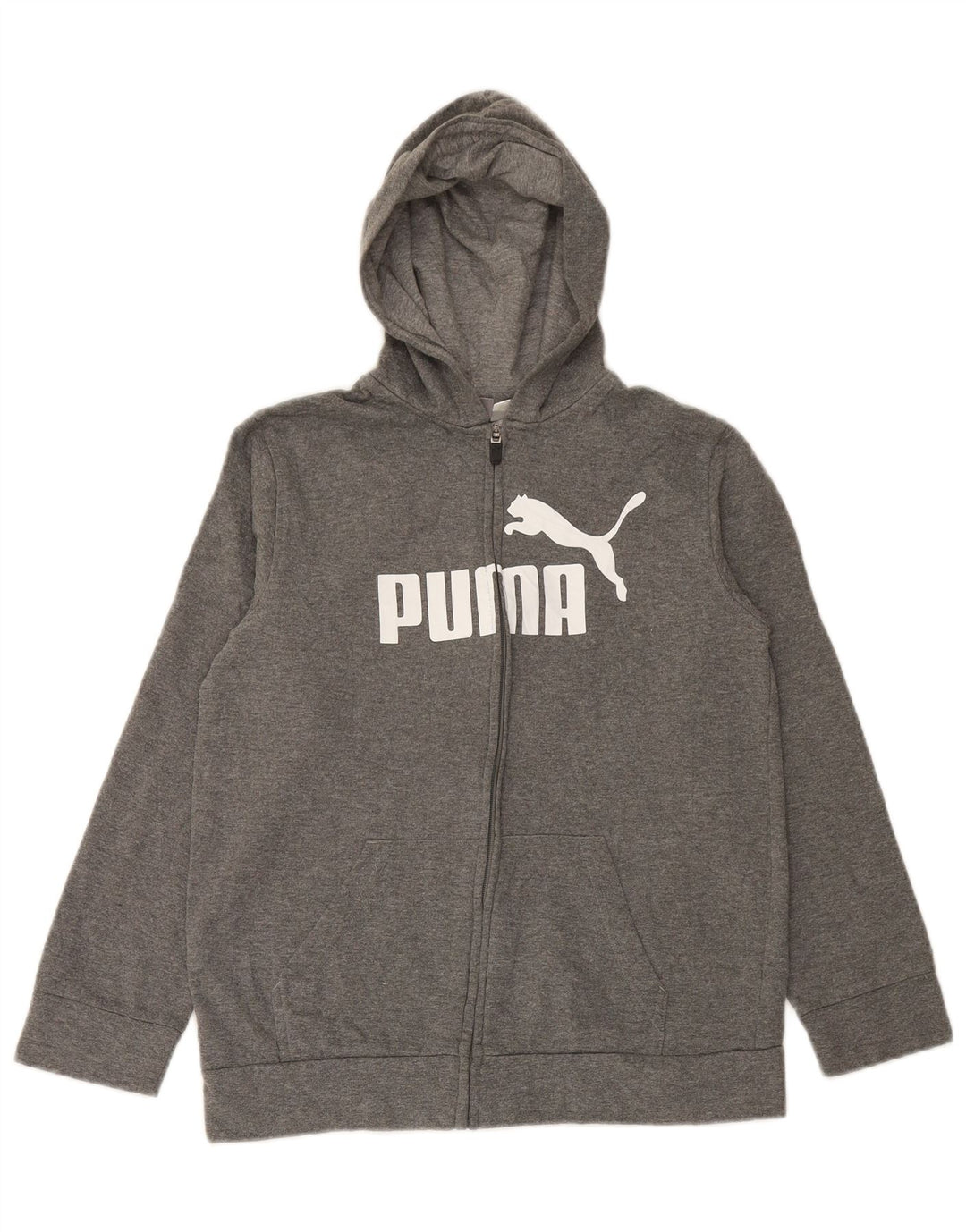 Pulover PUMA Graphic Zip Hoodie pentru băieți 12-13 ani, mare, gri bumbac