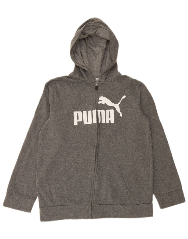 Pulover PUMA Graphic Zip Hoodie pentru băieți 12-13 ani, mare, gri bumbac