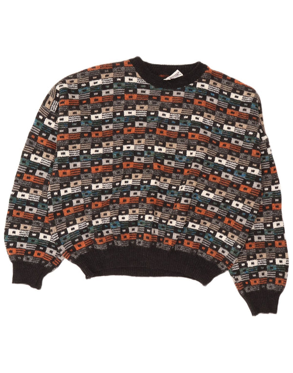 Pulover vintage pentru bărbați cu gât roșu IT 54 XL Lână geometrică multicoloră
