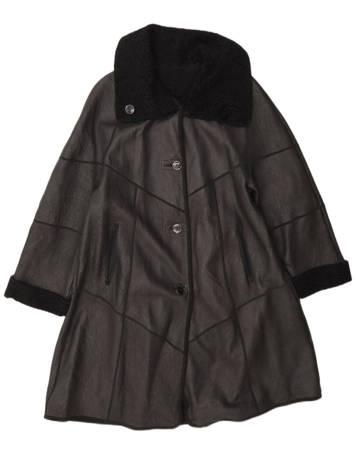 Palton supradimensionat din shearling vintage pentru femei UK 12 mediu negru