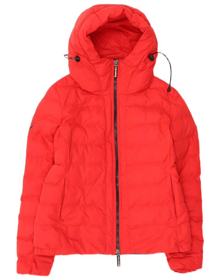 Jachetă căptușită cu glugă Superdry pentru femei UK 12 Medium Red Nylon