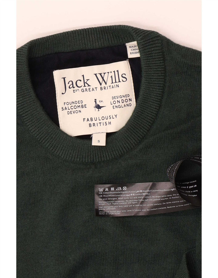 Pulover Jack Wills pentru bărbați cu gât roșu, bumbac verde mic