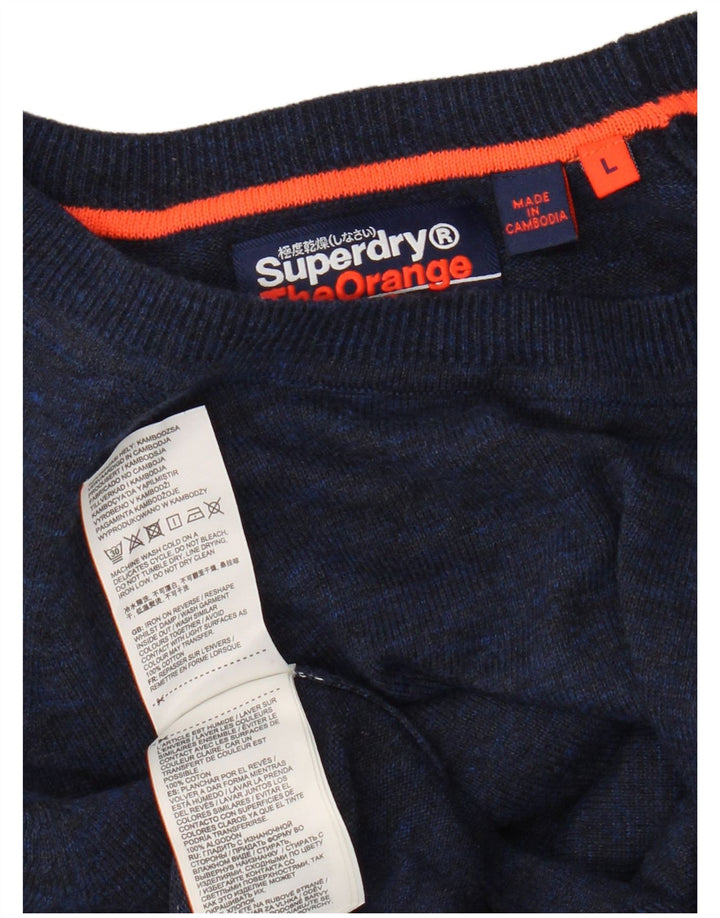 Pulover Superdry pentru bărbați cu gât roșu, mare, albastru, bumbac