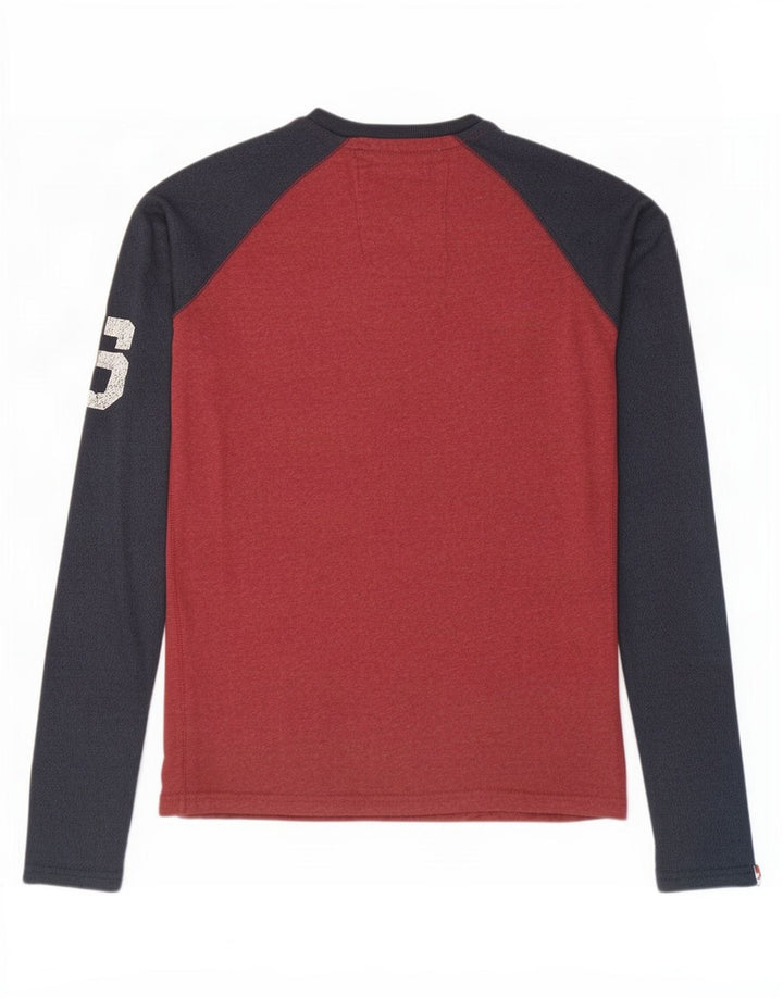 Top grafic pentru bărbați Superdry cu mânecă lungă, roșu mediu, bumbac color bloc