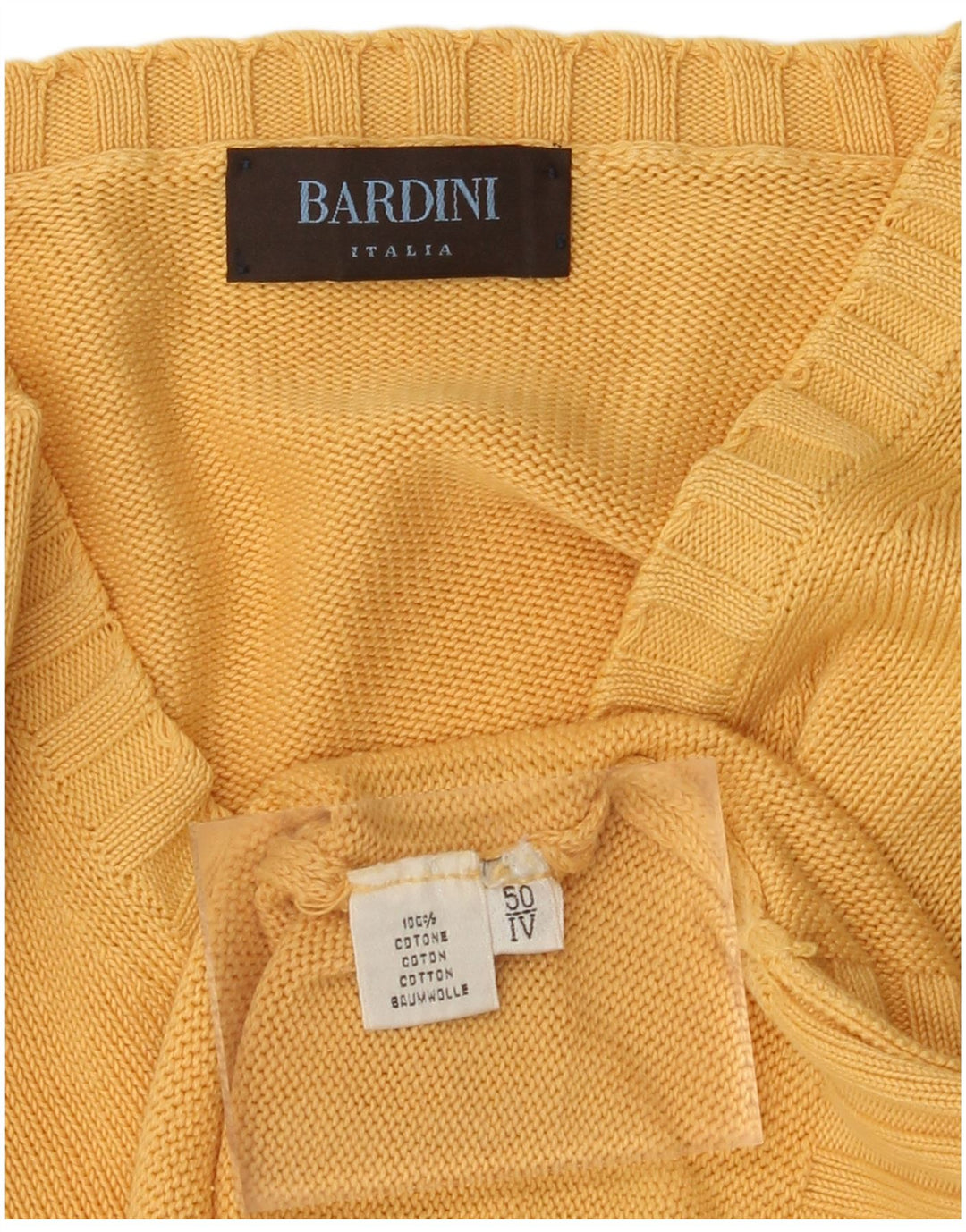 BARDINI Mens V-Neck Jumper Sweater IT 50 Medium Yellow Cotton