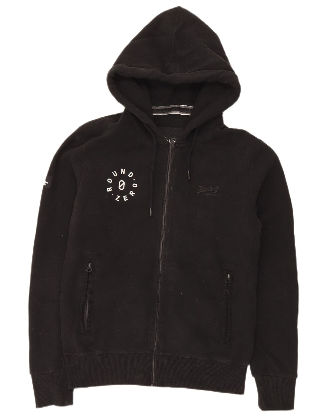 Pulover Superdry pentru bărbați, cu fermoar, bumbac mediu negru