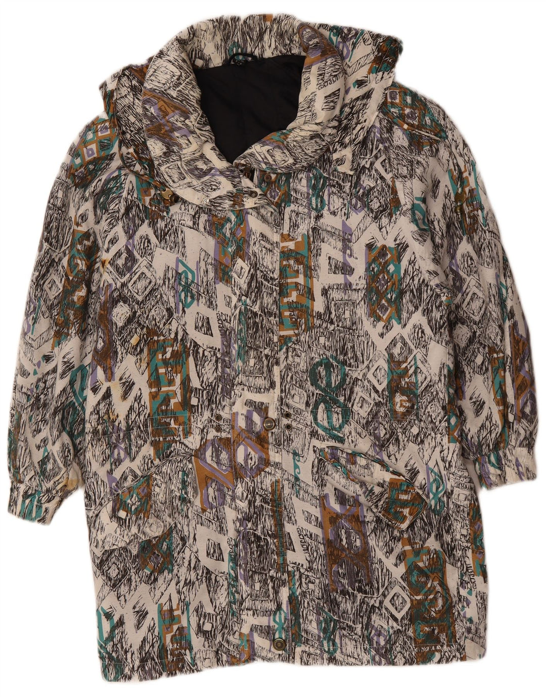 VINTAGE haină de vânt pentru femei UK 10 mic, multicoloră, geometrică