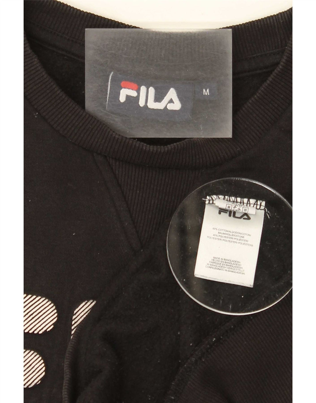 Pulover Fila pentru bărbați cu grafică, bumbac mediu negru