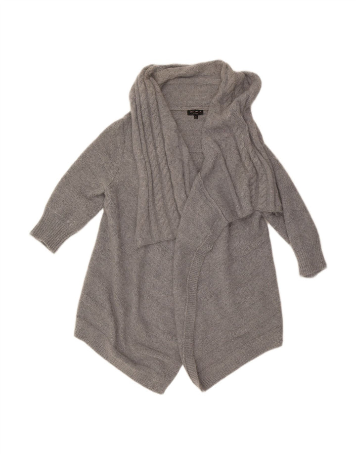 TED BAKER Womens 3/4 Sleeve Open Cardigan Sweater Size 3 Medium Grey Nylon